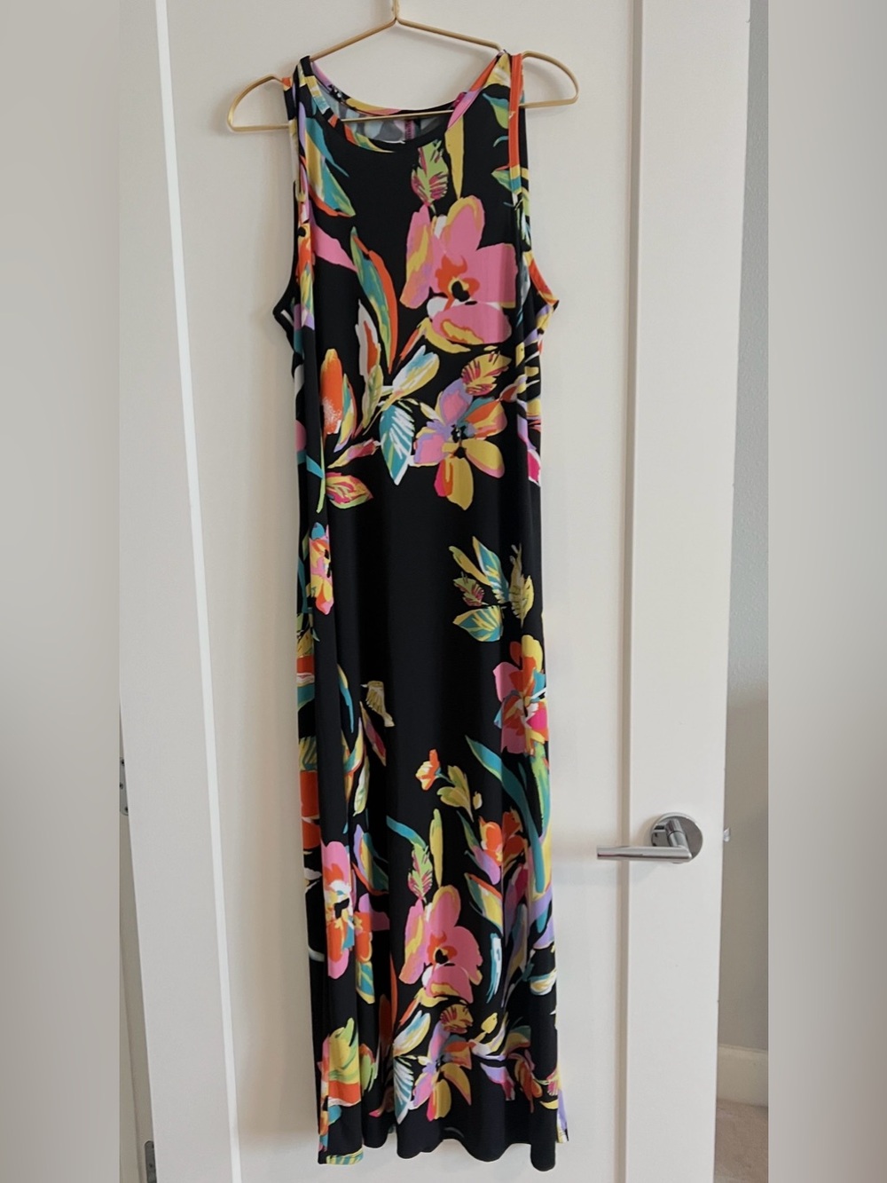 Vince Camuto Black Tropical Floral Sleeveless Maxi Dress Size Large Made in USA - Picture 7 of 16